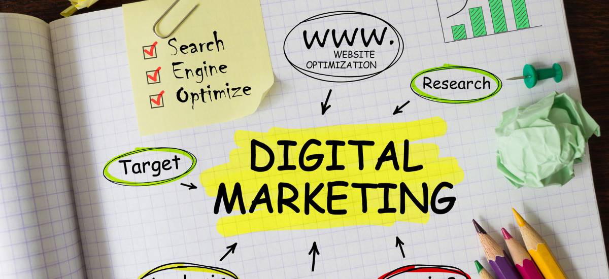 Digital marketing strategy concept showing SEO, research, and website optimization planning