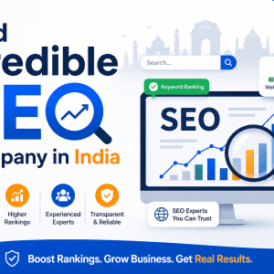 SEO company India banner with analytics, search, and growth visuals
