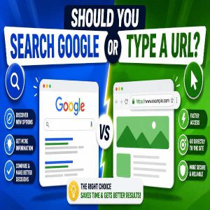 Google search versus direct URL typing comparison infographic for users